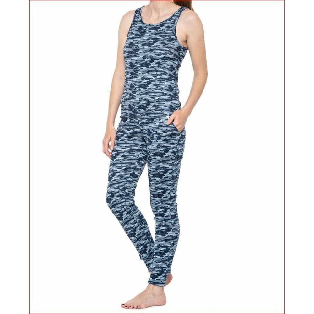 Lucky Brand Womens Hacci Ribbed Tank Top Joggers Set Blue Camo LVD24232 L